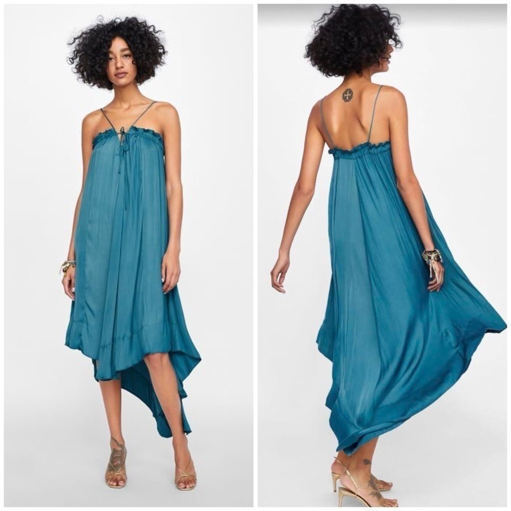 NWT Zara Swing Unique Midi Dress Blue S